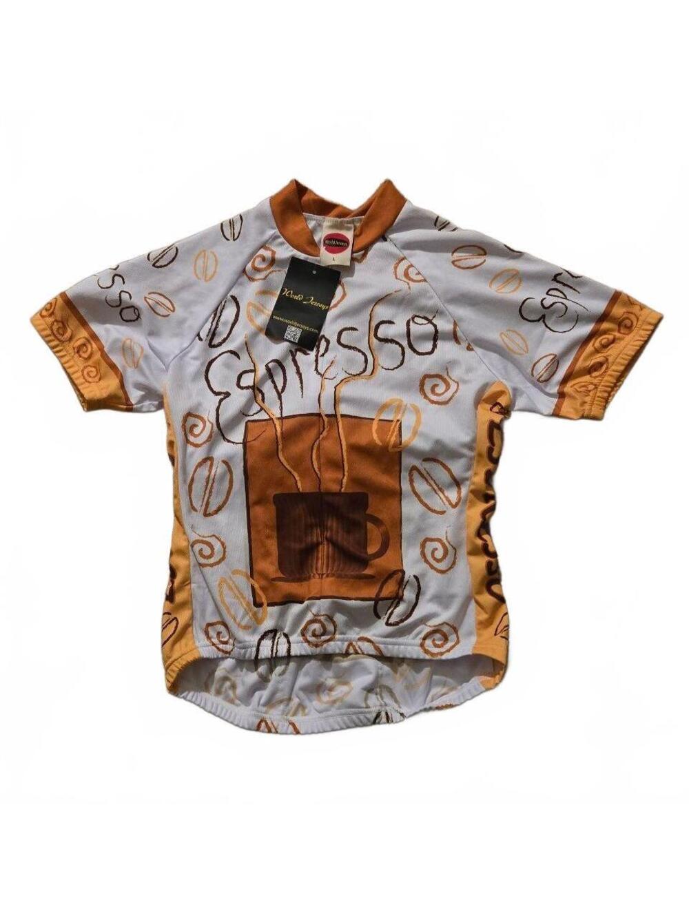 World Jerseys Espresso Coffee Bean Cycling Jersey Shirt NWT Size Large